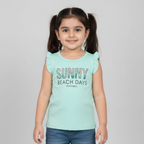 SKY BLUE "SUNNY BEACH DAYS" PRINT T-SHIRT TOP FOR GIRLS