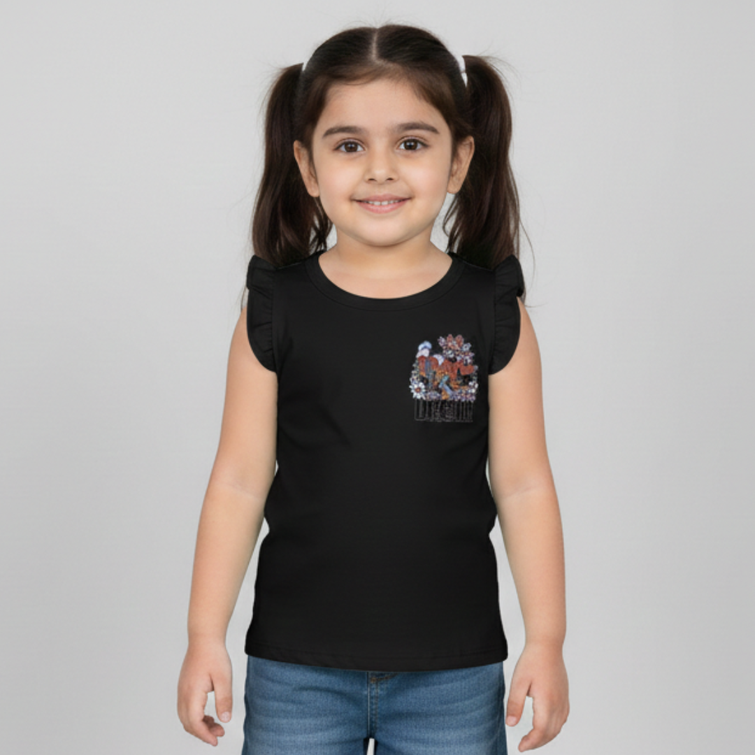 BLACK DREAM PRINT T-SHIRT TOP FOR GIRLS Main image