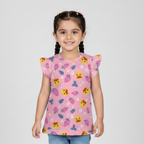 PINK DUCK & STRAWBERRY PRINTED T-SHIRT TOP FOR GIRLS