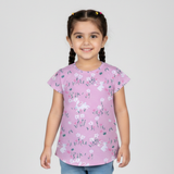 PINK RABBIT & FLOWERS PRINTED T-SHIRT TOP FOR GIRLS