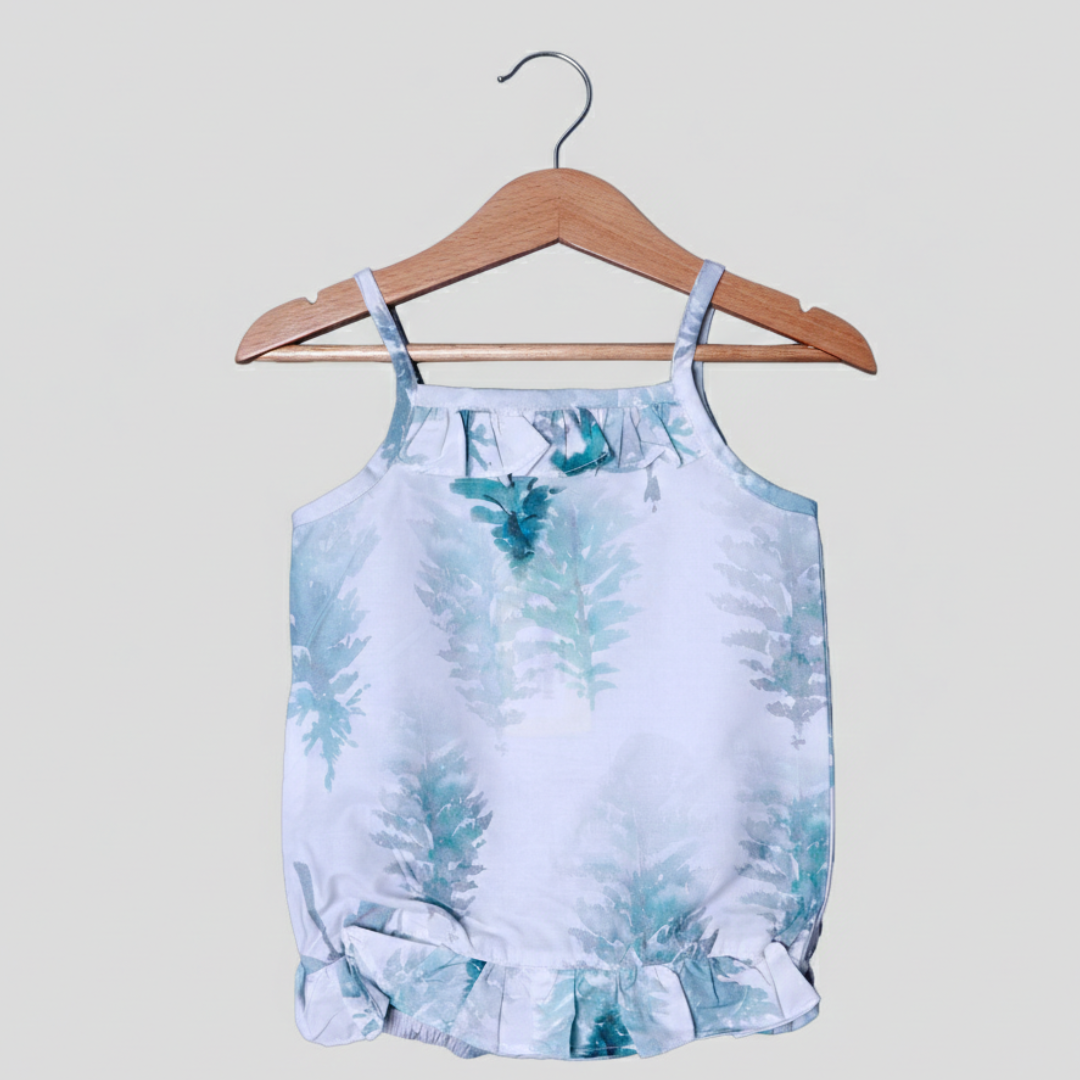 WHITE FRIL BIG TREE PRINTED COTTON FABRIC ROMPER Secondary image