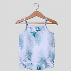 WHITE FRIL BIG TREE PRINTED COTTON FABRIC ROMPER