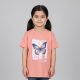 DARK PEACH BUTTERFLY PRINTED T-SHIRT TOP FOR GIRLS