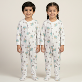 WHITE CLOUDS RABBIT ON PLANE PRINTED FULL BODY FULL SLEEVES ROMPERS
