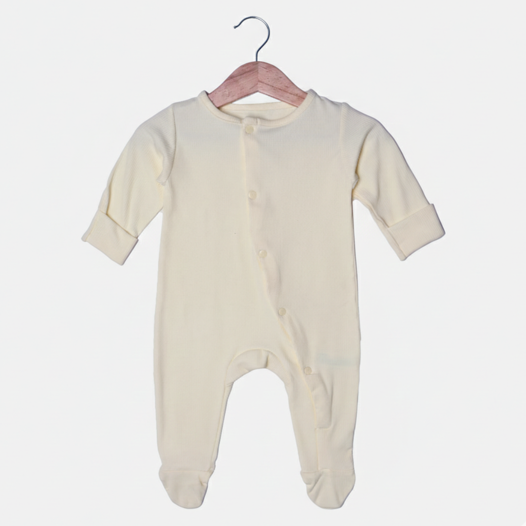 YELLOW PLAIN RIBBED FABRIC POWER STRETCH FULL BODY FULL SLEEVES ROMPER Secondary image