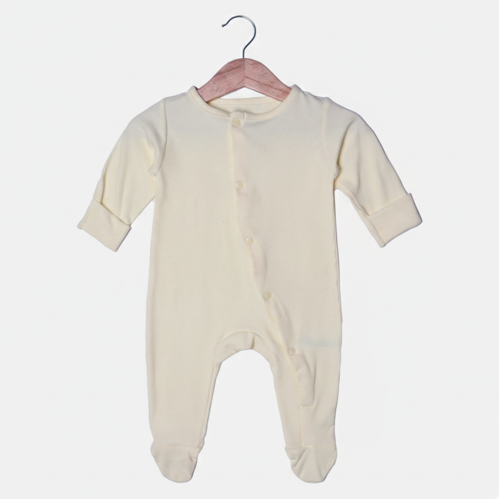 YELLOW PLAIN RIBBED FABRIC POWER STRETCH FULL BODY FULL SLEEVES ROMPER
