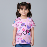 PINK LOVE & FLOWERS PRINTED T-SHIRT TOP FOR GIRLS