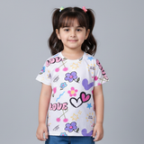 WHITE LOVE & FLOWERS PRINTED T-SHIRT TOP FOR GIRLS