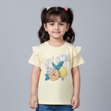 YELLOW HELLO SUMMER LEMON PRINTED T-SHIRT TOP FOR GIRLS