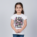 LIGHT CREAM BE KIND BE HUMBLE PRINTED T-SHIRT TOP FOR GIRLS