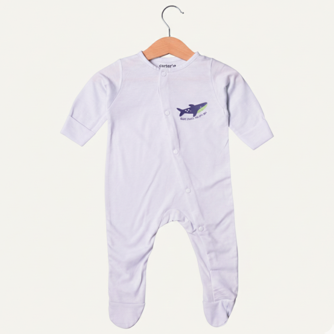 SKY BLUE "BABY SHARK DOO DOO" PRINT FULL BODY FULL SLEEVES ROMPERS