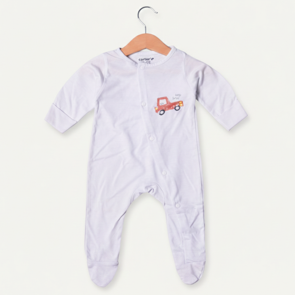 SKY BLUE CAR BEEP BEEP PRINT FULL BODY FULL SLEEVES ROMPERS