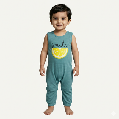 BLUE SMILE LEMON PRINT SLEEVES LESS FULL BODY ROMPER