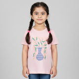 PINK FLOWERS VASE PRINTED T-SHIRT TOP FOR GIRLS