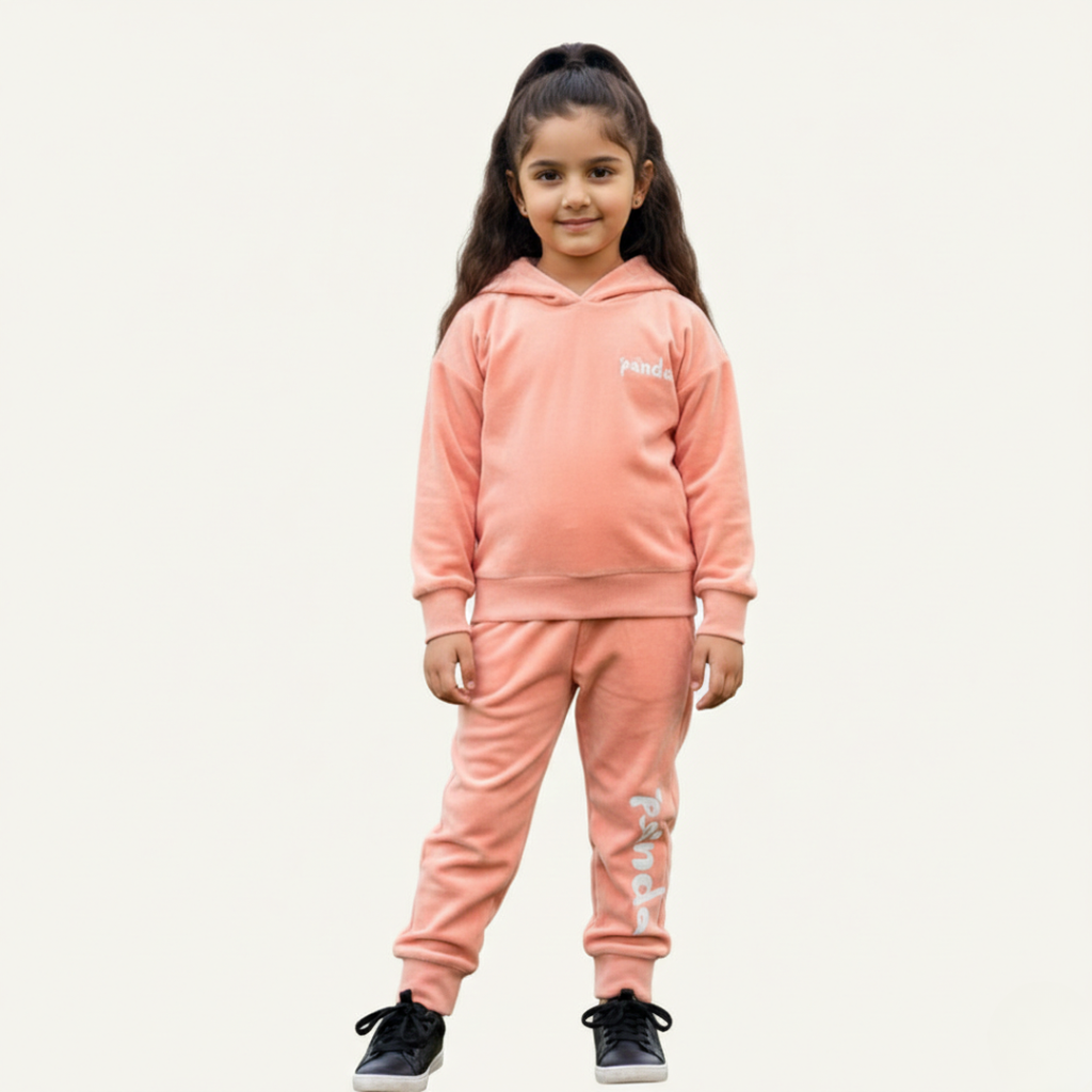 Baby Pink Panda Print Valour Fabric Suit For Winters