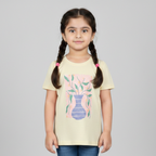 YELLOW FLOWERS VASE PRINTED T-SHIRT TOP FOR GIRLS