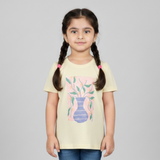 YELLOW FLOWERS VASE PRINTED T-SHIRT TOP FOR GIRLS