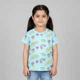SEA GREEN FRESH ICE CREAM PRINTED T-SHIRT TOP FOR GIRLS