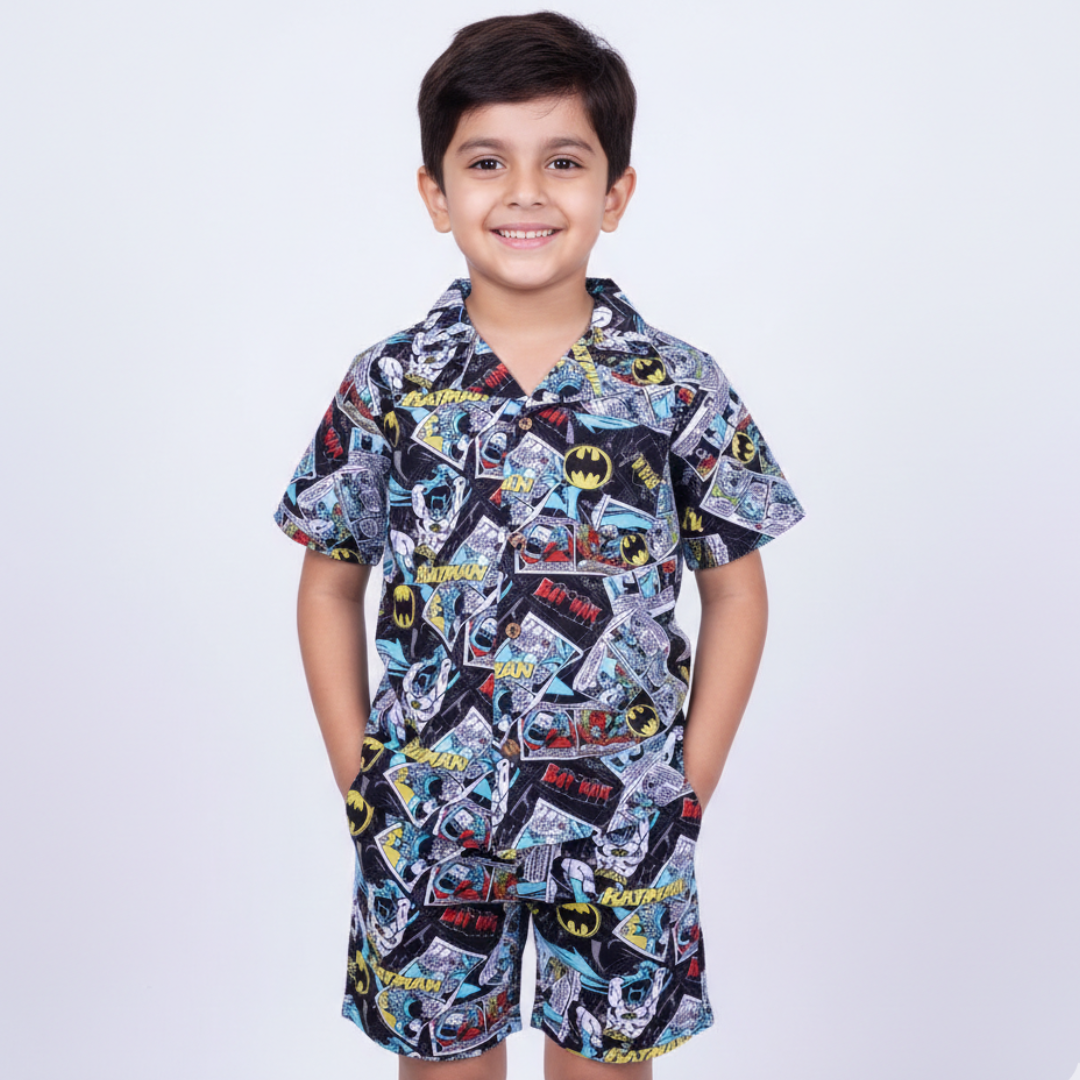 BATMAN PRINT WITH SHORTS COTTON JERSY FABRIC BABA SUIT Main image