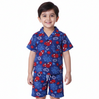BLUE SPIDERMAN PRINT WITH SHORTS COTTON JERSY FABRIC BABA SUIT