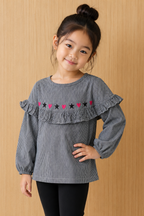 NEW GREY WITH STRIPES HEART & STARS PRINTED TOP FOR GIRLS