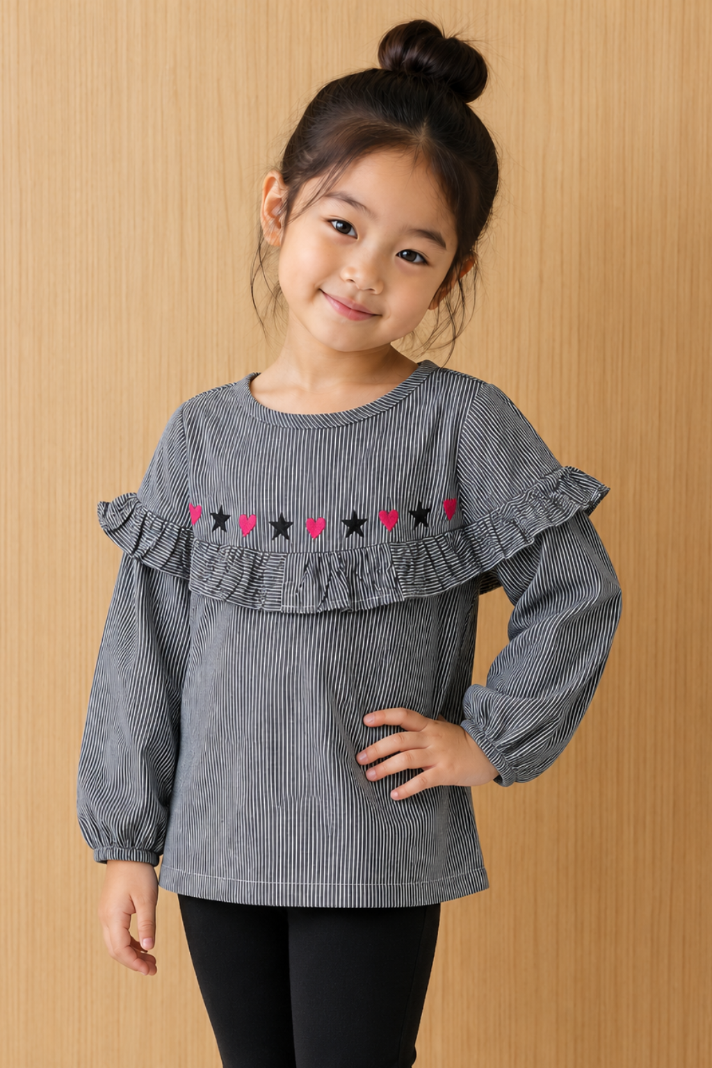 NEW GREY WITH STRIPES HEART & STARS PRINTED TOP FOR GIRLS