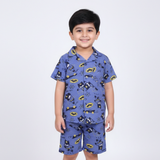 TEAL BLUE BAT MAN PRINT WITH SHORTS COTTON JERSY FABRIC BABA SUIT
