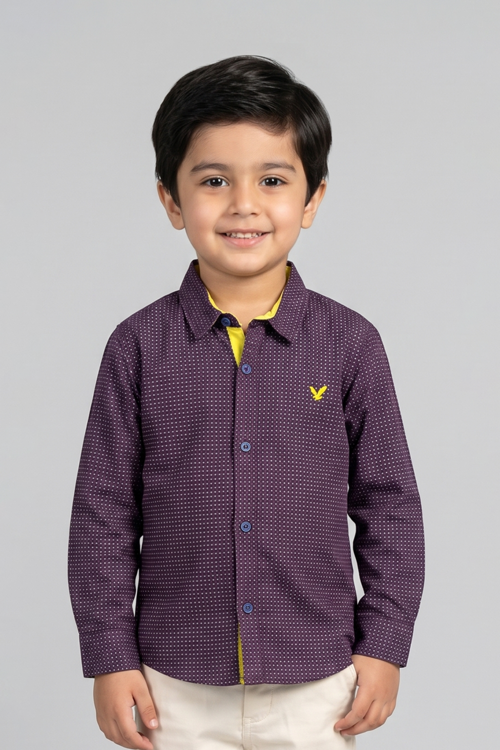 Dark Purple Design Print Full Sleeves Casual Shirt