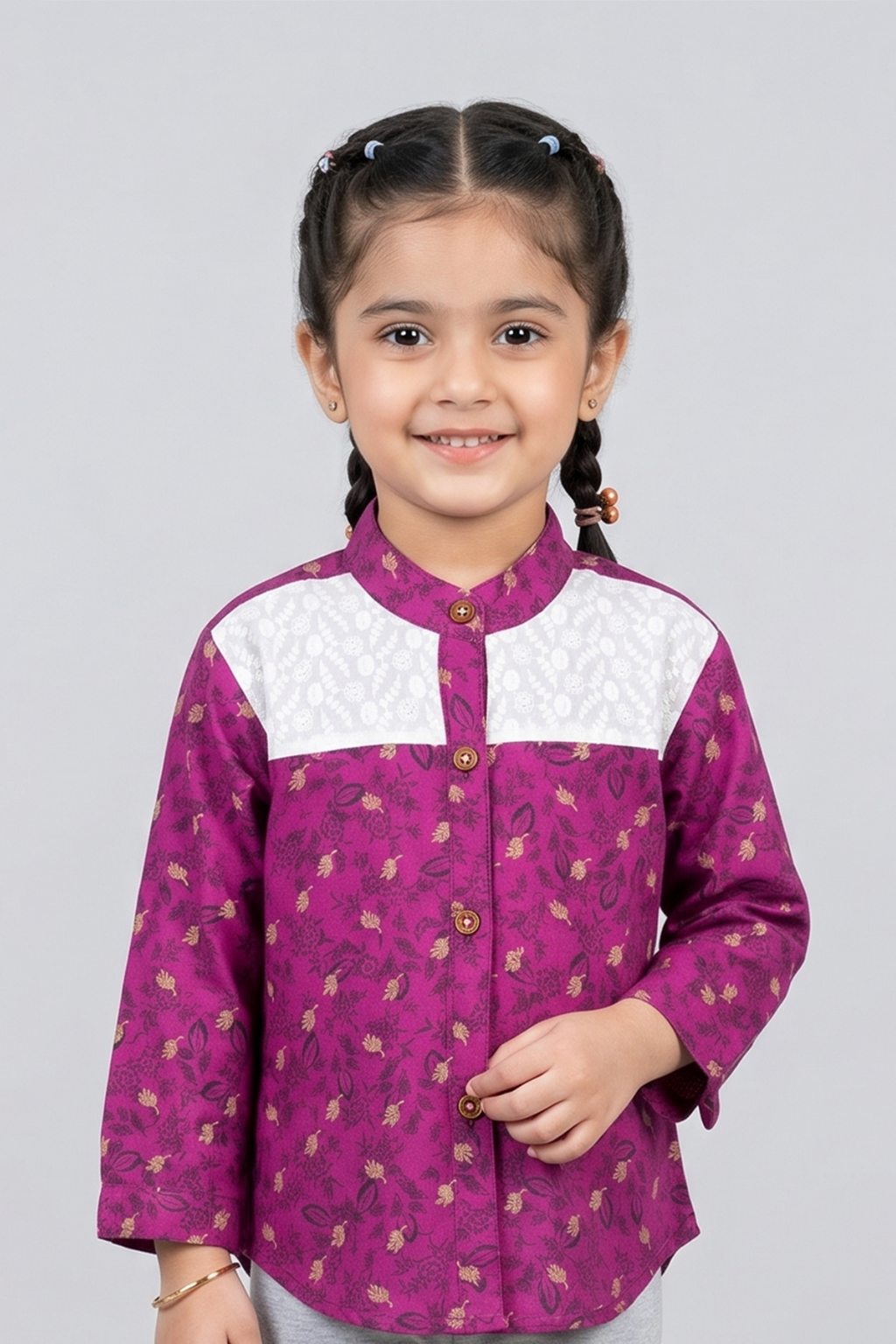Purple Flowers Print Full Sleeves Casual Shirt