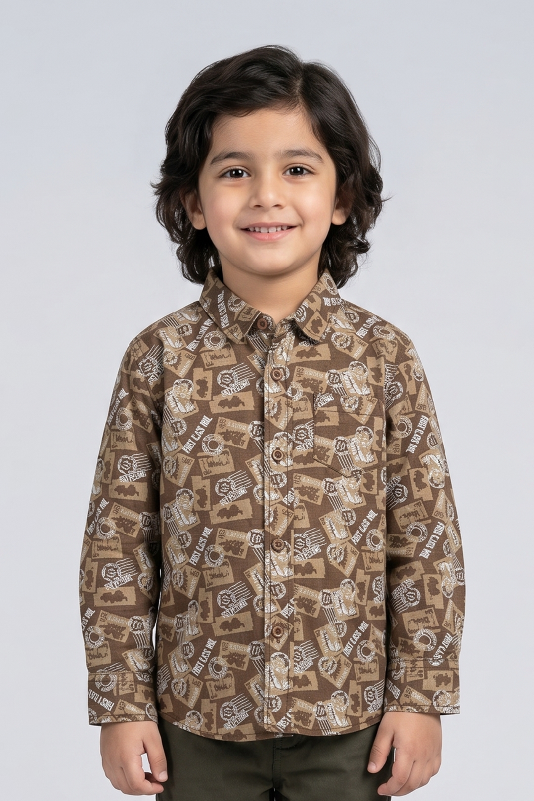 Brown First Class Print Full Sleeves Casual Shirt Main image