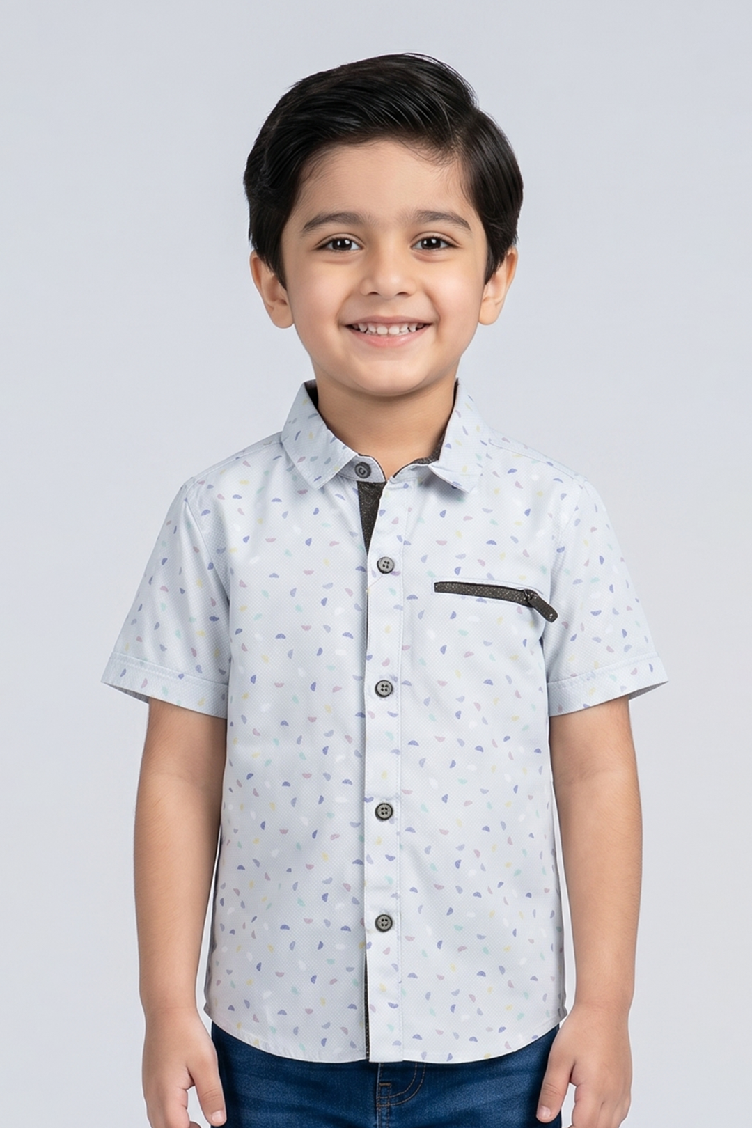 Light Blue Zip Pocket Half Sleeves Casual Shirt