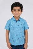 Blue Shark Print Half Sleeves Casual Shirt