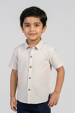Cream Leaves Print Half Sleeves Casual Shirt
