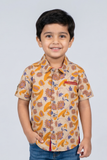 Cream Flowers Print Half Sleeves Casual Shirt