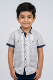 Grey Checkered Double Pocket Half Sleeves Casual Shirt