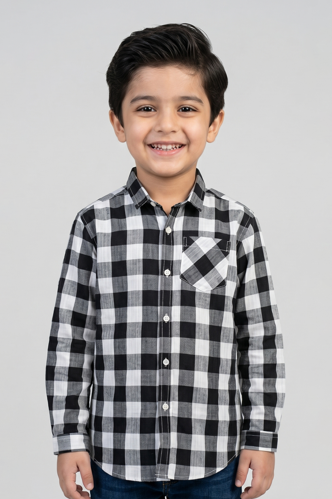 White & Black Big Checkered 1 Pocket Full Sleeves Casual Shirt Main image