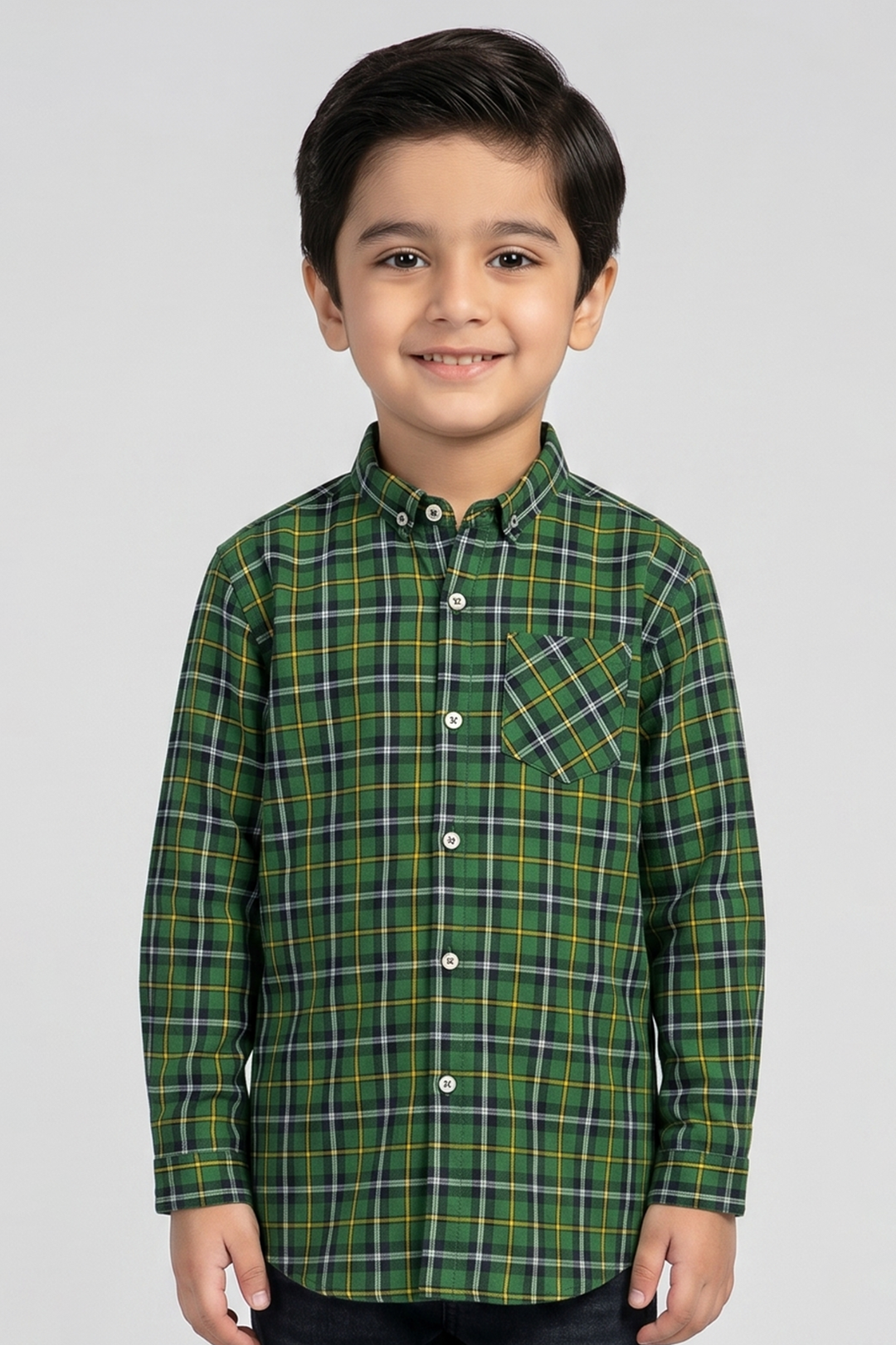 Green Checkered Full Sleeves Single Pocket Shirt Main image