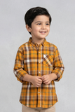 Mustard Checkered Full Sleeves Single Pocket Shirt
