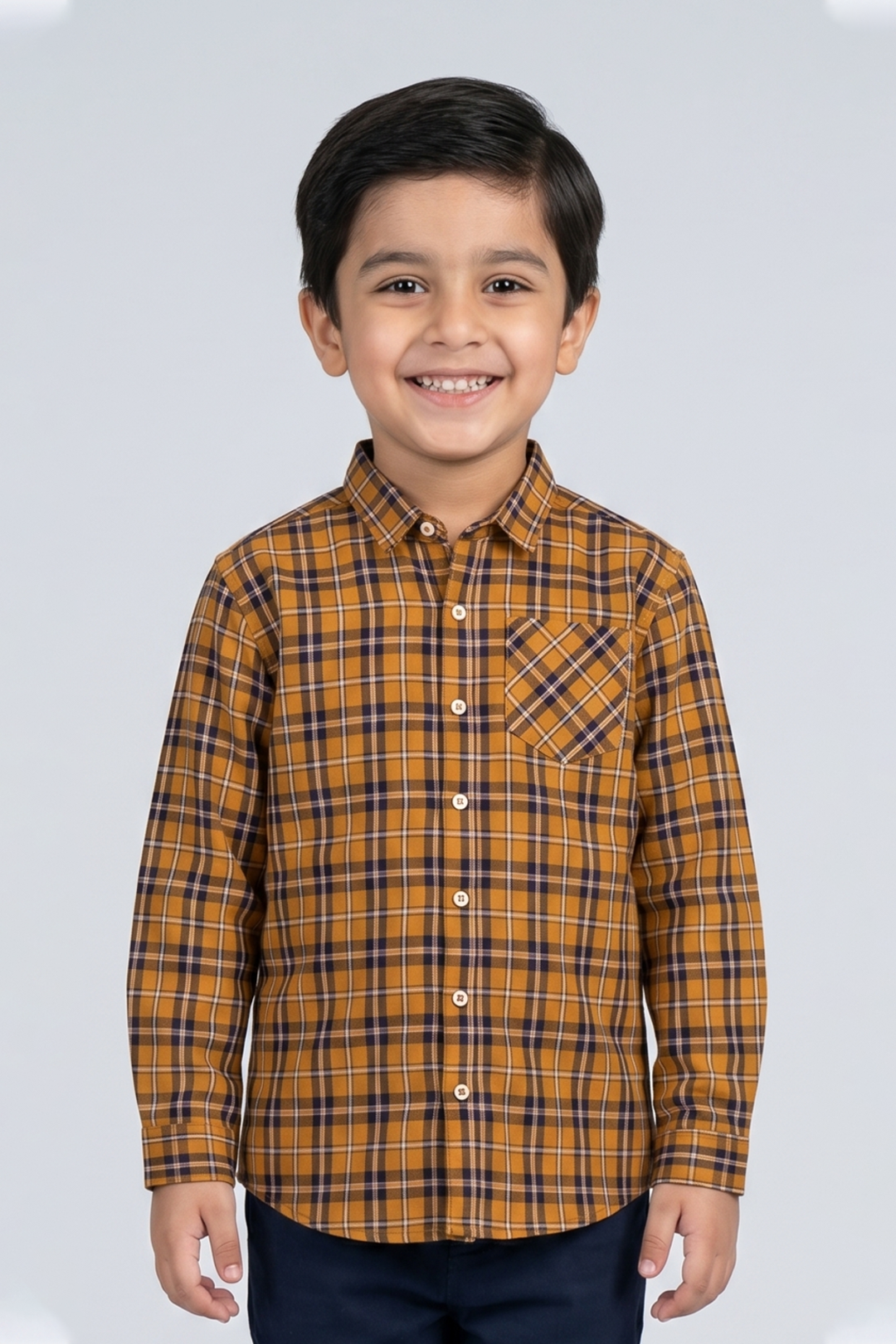 Brown Checkered 1 Pocket Full Sleeves Casual Shirt Main image