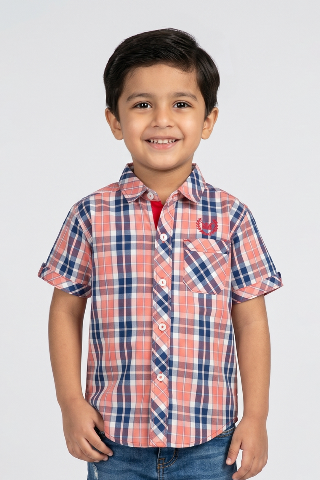 Pink & Blue Checkered Pocket Half Sleeves Casual Shirt