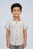 Grey Double Pocket Half Sleeves Casual Shirt