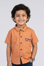 Orange Glasses 1 Pocket Half Sleeves Casual Shirt