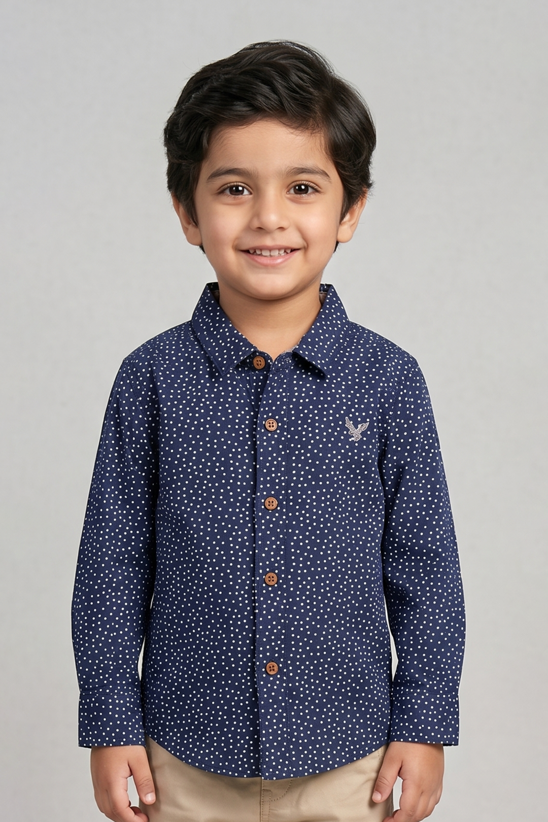 Navy Blue Polka Dots Print Half Sleeves Casual Shirt