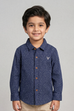 Navy Blue Polka Dots Print Half Sleeves Casual Shirt