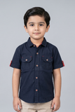 Navy Blue Double Pocket Half Sleeves Casual Shirt