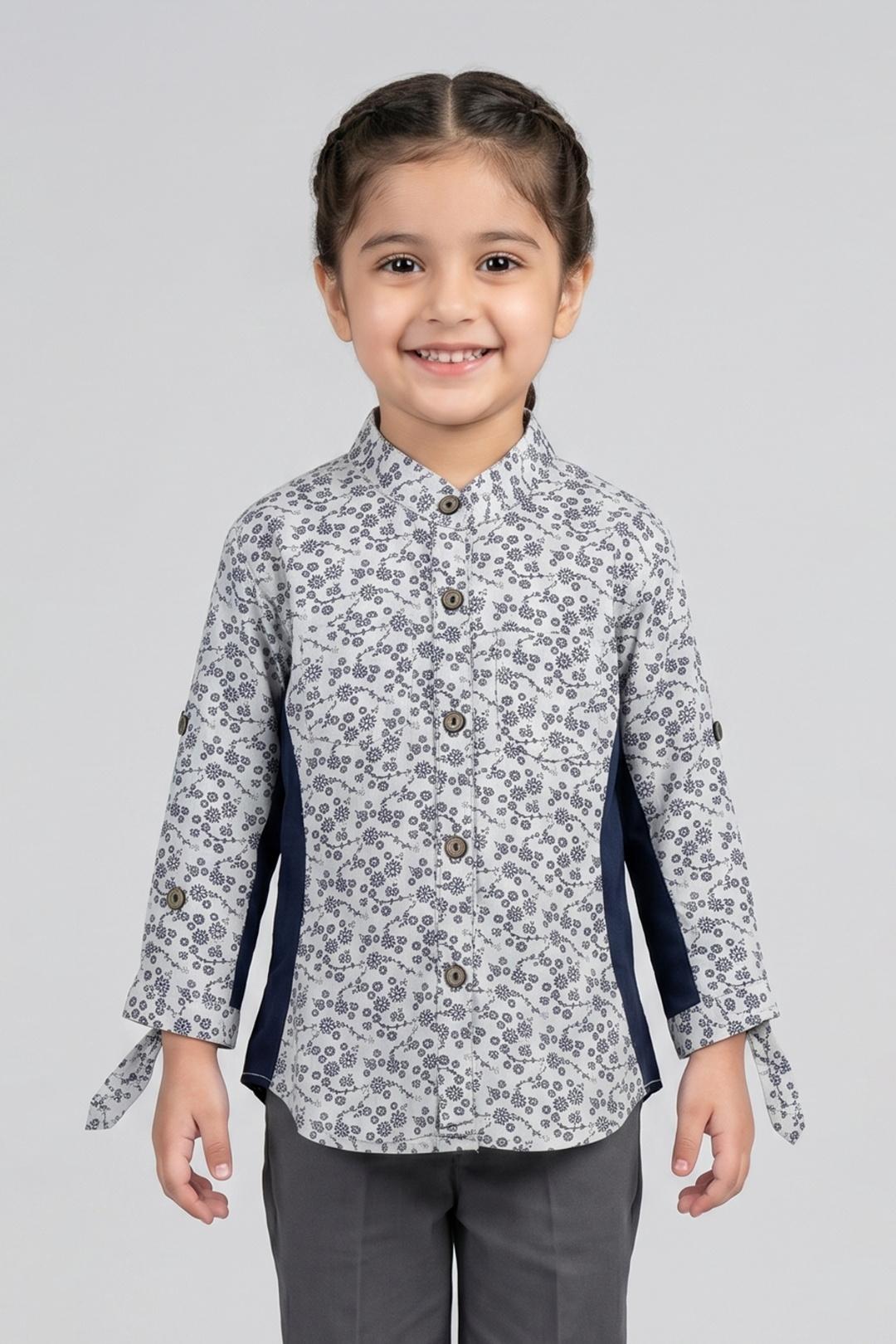 Grey Flowers Print Full Sleeves Casual Shirt Main image