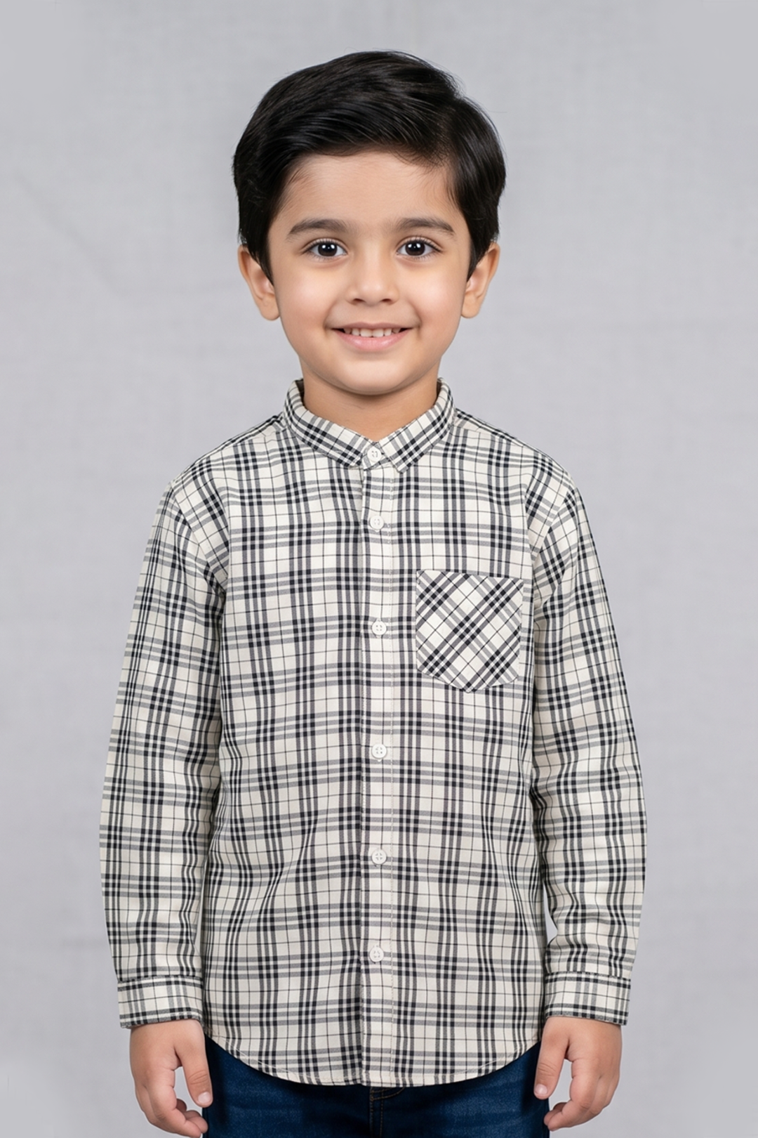White & Black Checkered 1 Pocket Full Sleeves Casual Shirt