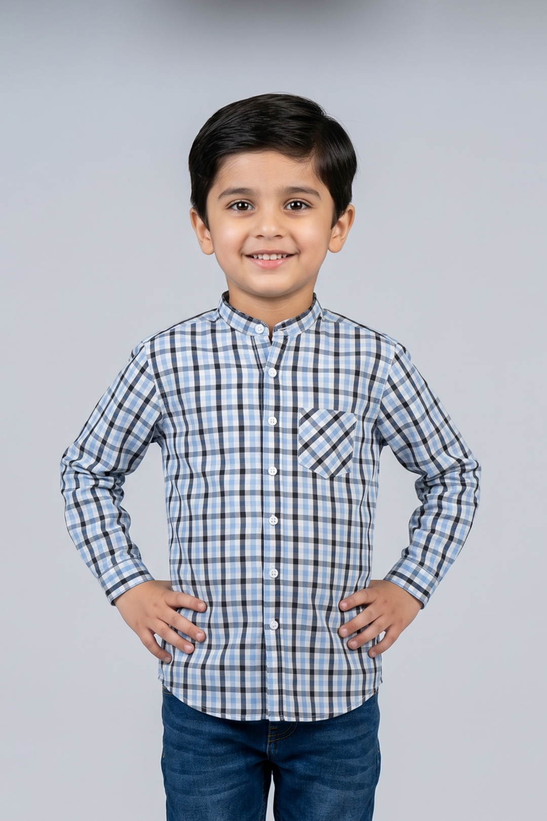 Blue Black Checkered Full Sleeves Single Pocket Shirt Main image