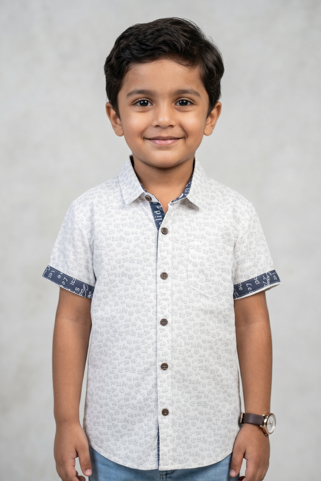 White Alphabets Print Half Sleeves Casual Shirt