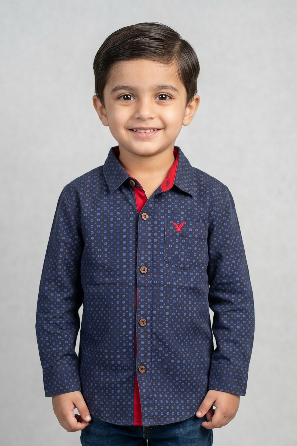 Black With Blue Flowers Print Single Pocket Full Sleeves Casual Shirt Main image